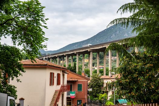 TERNI, ITALY MAY 11 2020: SAN CARLO HIGHWAY BRIDGE THAT PASSES ABOVE THE SAN ZENONE DISTRICT