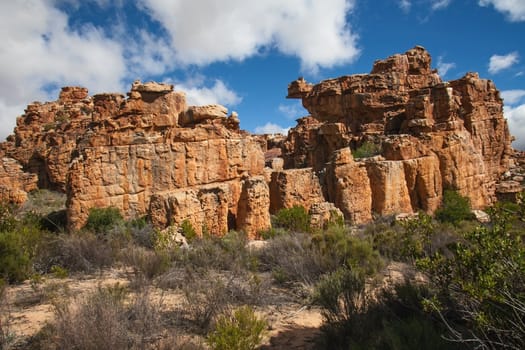 A scene of highly eroded sandstone formations in the Cederberg Wilderness Area, Western Cape. South Africa