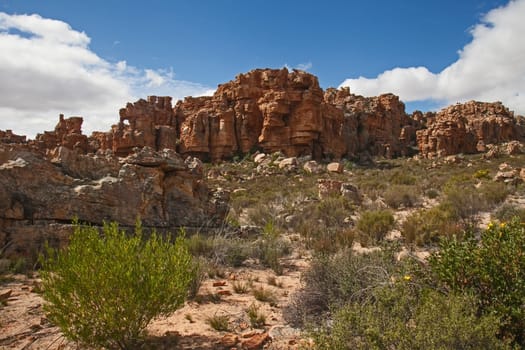 A scene of highly eroded sandstone formations in the Cederberg Wilderness Area, Western Cape. South Africa