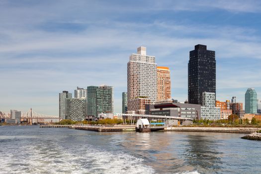 Hunter's Point South Ferry Terminal in Long Island City, New York City in the United States of America is viewed from the East River.