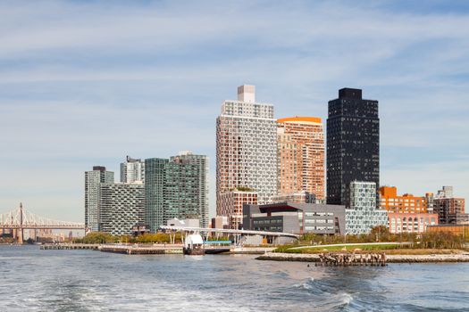 Hunter's Point South Ferry Terminal in Long Island City, New York City iin the United States of America is viewed from the East River.