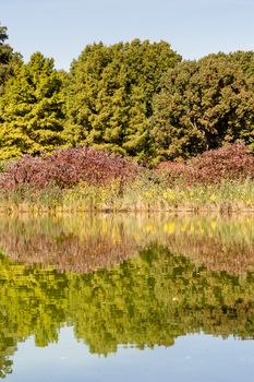 The view across Turtle Pond in Central Park, New York City on a still autumn morning.