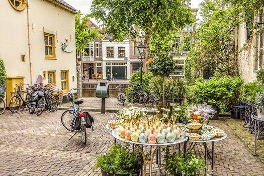 Square in the center of Alkmaar with bicycles and plants in Alkmaar. netherlands holland