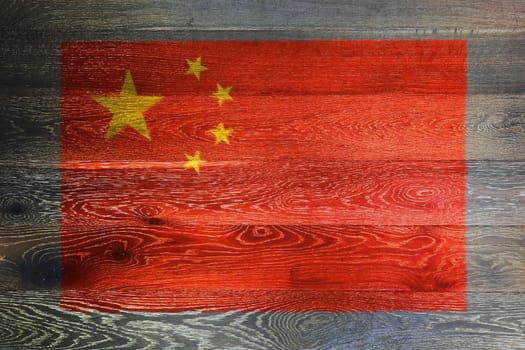 A China flag on rustic old wood surface background