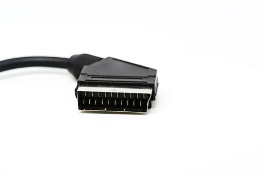 close up view of a male SCART connector cable with 21-pin for connecting audio-visual equipment close up view of a male SCART connector cable with 21-pin for connecting audio-visual equipment