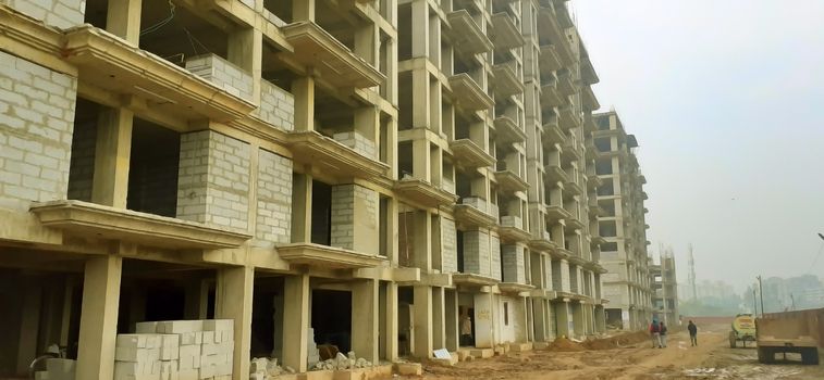 construction of big long building, panipat, haryana, june 2019