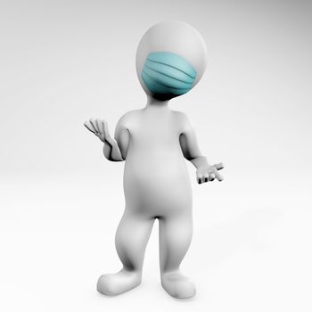 Fatty man with mask resigning to the situation. pose showing whatever gesture. 3d rendering