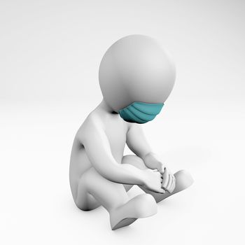 Fatty man with mask sitting being sad or depressed dure to lockdownn 3d rendering