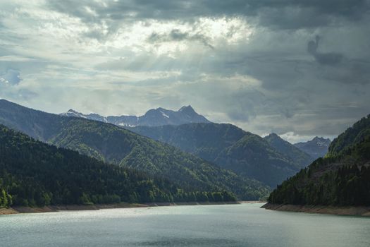 Panoramic view of Sauris lake at the aftenoon