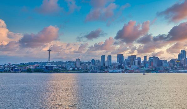 Seattle skyline at Dusk from the sea