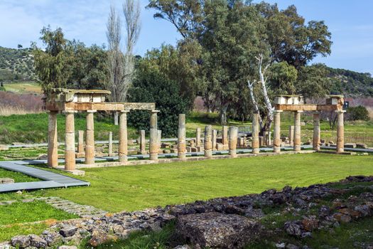 Temple of Artemis in archaeological site of Brauron, Attica, Greece. Afternoon time.