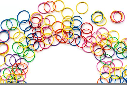 Diversity concept. mix colorful rubber band on white background with tcopy space