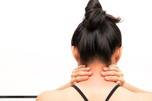 young women neck and shoulder pain injury, healthcare and medical concept
