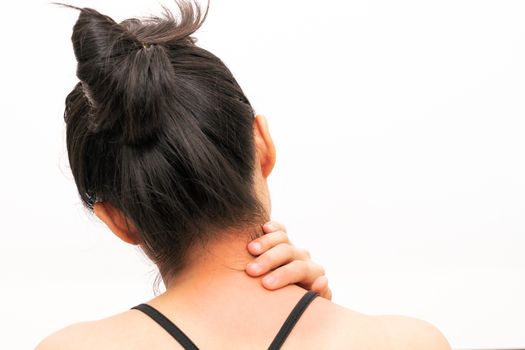 young women neck and shoulder pain injury, healthcare and medical concept