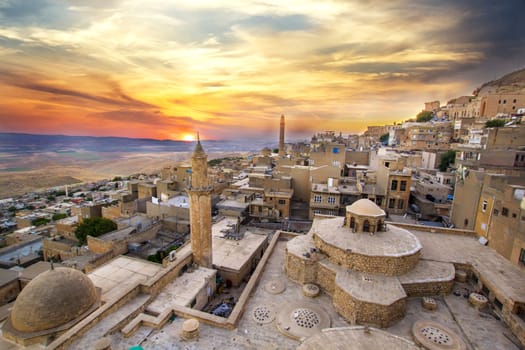 High resolution panoramic landscape view of old Mardin city,a popular city for locals and tourist and located in southeastern of Turkey.