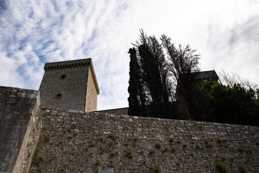 narni, italy may 23 2020: fortress of albornoz on the hill above narni with panoramic view of the ternana basin