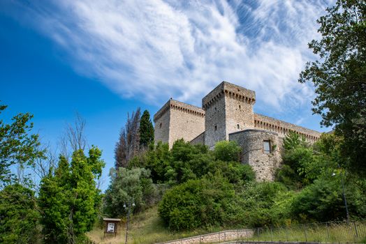 narni, italy may 23 2020: fortress of albornoz on the hill above narni with panoramic view of the ternana basin