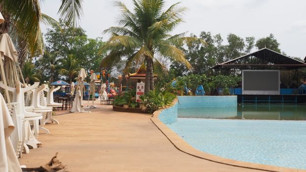 hotel water park swimming pool abandoned due to covid-19 corona virus closed