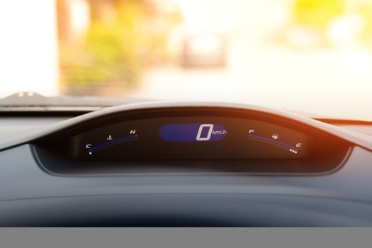 car speed meter dashboard and cockpit, close up
