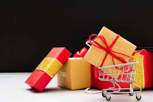 shopping cart and shopping bags with gift box ,China 11.11 single day sale concept