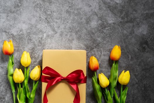 Boxing day Sale concept Christmas gift box on cement background, top view