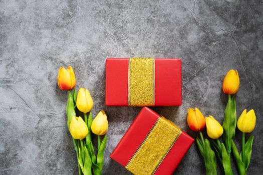 Boxing day Sale concept Christmas gift box on cement background, top view