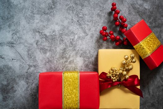 Boxing day Sale concept Christmas gift box on cement background, top view