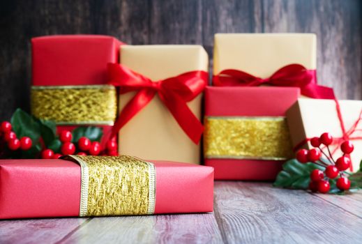 Boxing day Sale concept Christmas gift box on cement background, top view