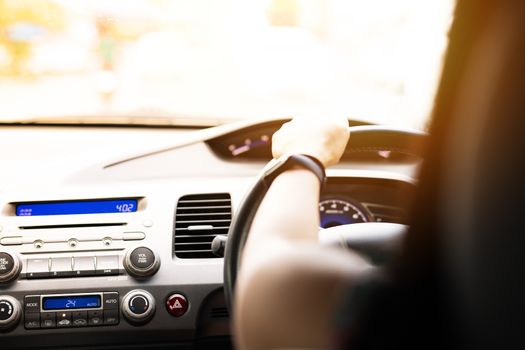 Safe drive, speed control and security distance on the road, driving safely