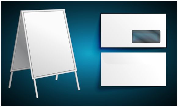 mock up illustration of white board and envelope on abstract background
