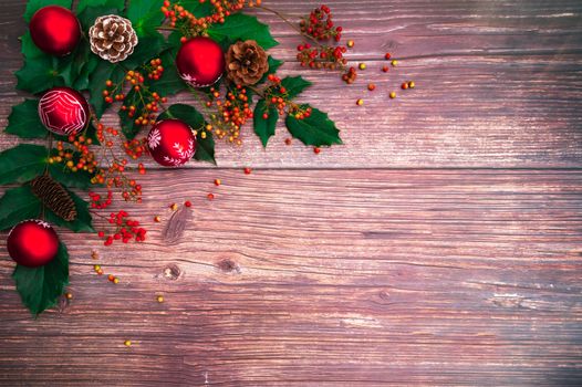 Christmas season background and Happy new year on wood background