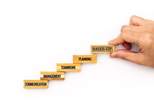 Staircase step to success. Successful business concept. wooden step with text and copy space