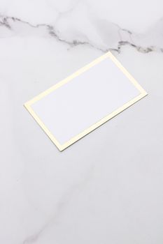 Chic business card or invitation mockup on marble background, paper and stationery branding design