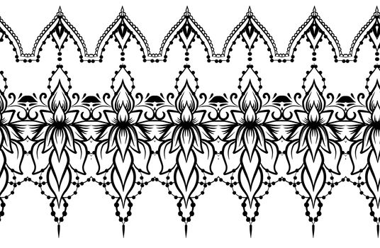 Ethnic indian line art border in mehendi ethnic style on a white background