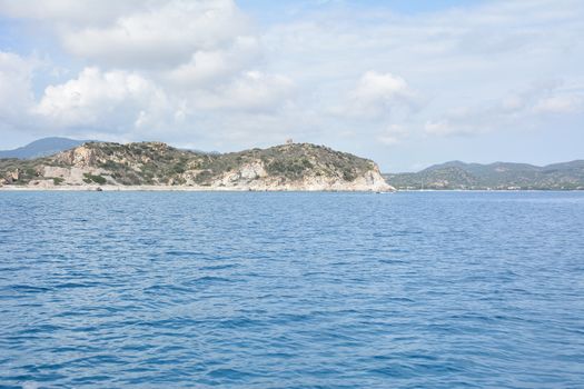 Villasimius coastline landscape in Sardinia Italy during a sunny day