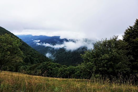 Beautiful view over some hills of the Vosges in France on a cloudy day