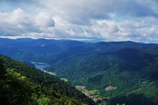 Panoramic view over Kruth-Wildenstein lake in the Vosges, France
