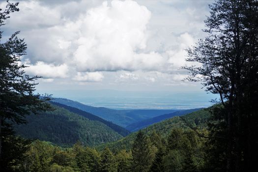 Panoramic view from the Vosges to the valley of the Rhine river