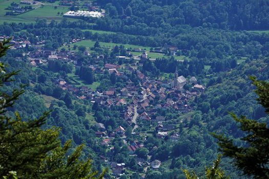 View on the village of Oderen from the Trehkopf viewpoint in the Vosges, France