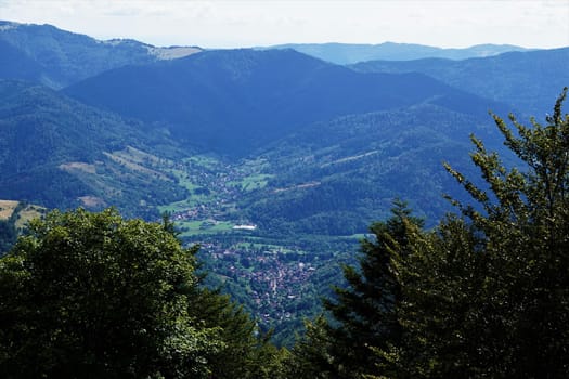 View from Le Markstein mountain into the direction of Oderen, France