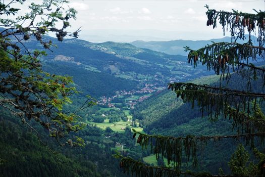 View from the Sentiers des Roches to the valley of La Petite Fecht in direction of Stosswihr, France