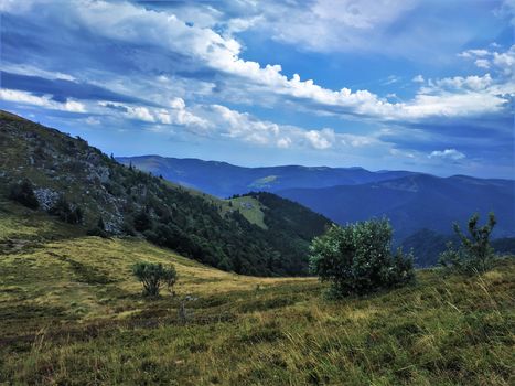 Breath-taking view over gentle hills with beautiful alps in the Vosges region, France