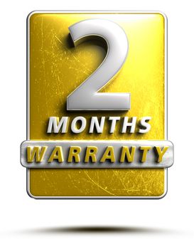 Warranty label 3D illustration 2 months Gold Color Numbers in stainless steel Isolated on a white background. (With Clipping Path).