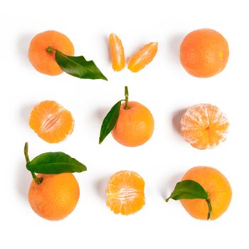 Christmas mandarin or tangerines seamless pattern. Isolated on white with clipping path. Top view or flat-lay.