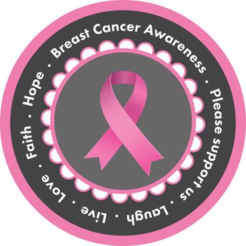 Breast cancer awareness message in pink on white background