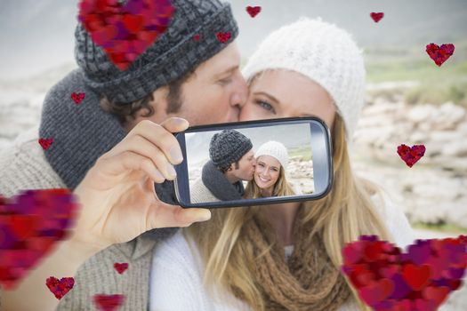 Composite of Couple taking Valentines selfie