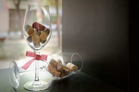 Wine glass cup with cork and bow stoppers
