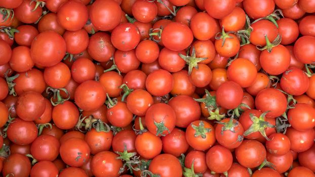 The close up of fresh tomatoes vegetable at street food market in Taipei, Taiwan.