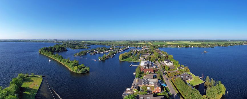 Aerial panorama from the Vinkeveense plassen in the Netherlands