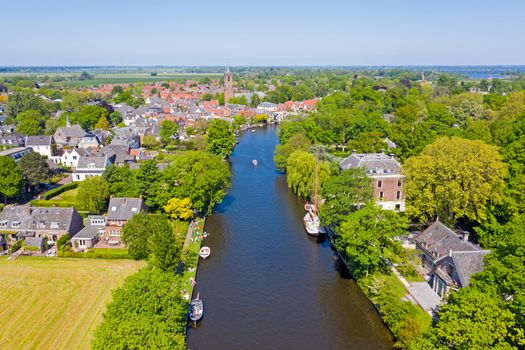 Aerial from the village Loenen aan de Vecht in the Netherlands in spring